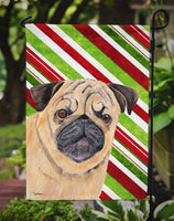 Pug Candy Cane Holiday Christmas Flag Garden Size