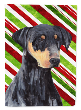 Doberman Candy Cane Holiday Christmas Flag Garden Size