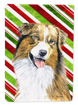 Australian Shepherd Candy Cane Holiday Christmas Flag Canvas House Size