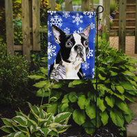 Boston Terrier Winter Snowflakes Holiday Flag Garden Size