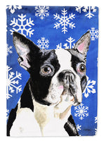 Boston Terrier Winter Snowflakes Holiday Flag Garden Size