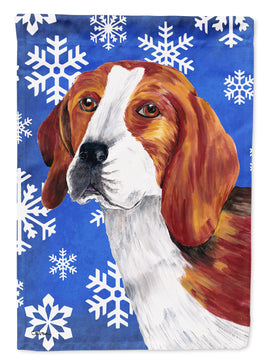 Beagle Winter Snowflakes Holiday Flag Garden Size