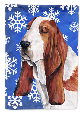 Basset Hound Winter Snowflakes Holiday Flag Canvas House Size