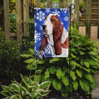 Basset Hound Winter Snowflakes Holiday Flag Garden Size