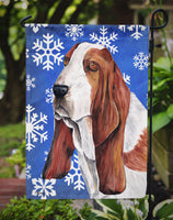 Basset Hound Winter Snowflakes Holiday Flag Garden Size