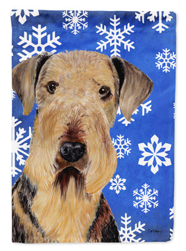 Airedale Winter Snowflakes Holiday Flag Garden Size