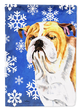 Bulldog English Winter Snowflakes Holiday Flag Garden Size