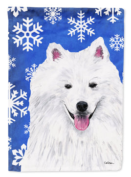 American Eskimo Winter Snowflakes Holiday Flag Garden Size