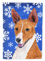 Basenji Winter Snowflakes Holiday Flag Canvas House Size