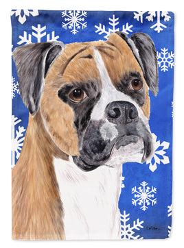 Boxer Winter Snowflakes Holiday Flag Garden Size