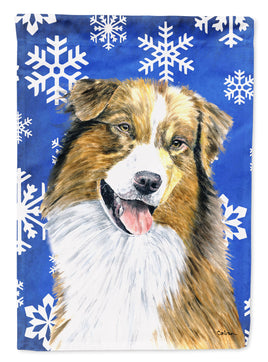 Australian Shepherd Winter Snowflakes Holiday Flag Canvas House Size