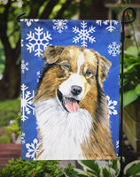 Australian Shepherd Winter Snowflakes Holiday Flag Garden Size