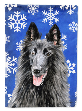 Belgian Sheepdog Winter Snowflakes Holiday Flag Canvas House Size