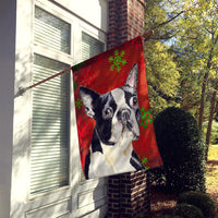 Boston Terrier Red  Green Snowflakes Holiday Christmas Flag Canvas House Size