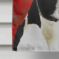 Boston Terrier Red  Green Snowflakes Holiday Christmas Flag Canvas House Size