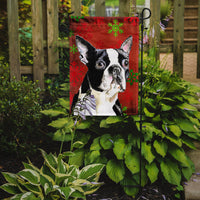 Boston Terrier Red Green Snowflakes Christmas Flag Garden Size