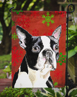 Boston Terrier Red Green Snowflakes Christmas Flag Garden Size