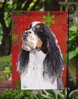 Springer Spaniel Red and Green Snowflakes Holiday Christmas Flag Garden Size