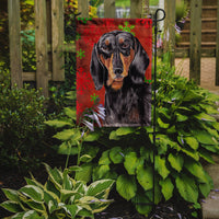 Dachshund Red and Green Snowflakes Holiday Christmas Flag Garden Size