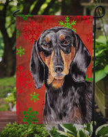 Dachshund Red and Green Snowflakes Holiday Christmas Flag Garden Size