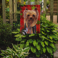 Yorkie Red and Green Snowflakes Holiday Christmas Flag Garden Size