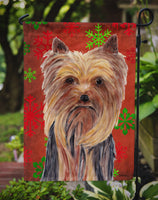 Yorkie Red and Green Snowflakes Holiday Christmas Flag Garden Size