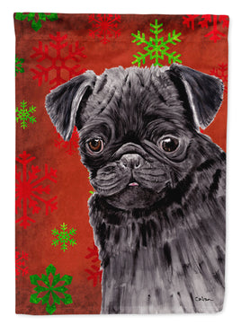 Pug Red and Green Snowflakes Holiday Christmas Flag Canvas House Size