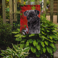 Pug Red and Green Snowflakes Holiday Christmas Flag Garden Size