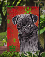 Pug Red and Green Snowflakes Holiday Christmas Flag Garden Size