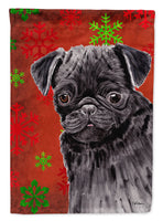 Pug Red and Green Snowflakes Holiday Christmas Flag Garden Size