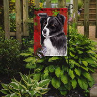 Border Collie Red and Green Snowflakes Holiday Christmas Flag Garden Size