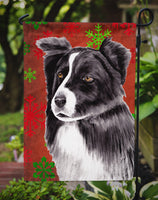 Border Collie Red and Green Snowflakes Holiday Christmas Flag Garden Size