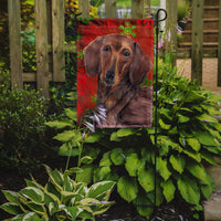 Dachshund Red and Green Snowflakes Holiday Christmas Flag Garden Size