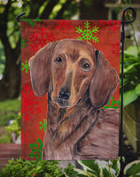 Dachshund Red and Green Snowflakes Holiday Christmas Flag Garden Size