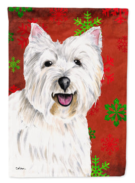 Westie Red and Green Snowflakes Holiday Christmas Flag Canvas House Size