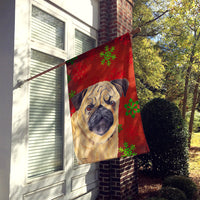 Pug Red and Green Snowflakes Holiday Christmas Flag Canvas House Size