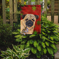 Pug Red and Green Snowflakes Holiday Christmas Flag Garden Size