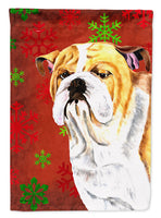 Bulldog English Red  Green Snowflakes Holiday Christmas Flag Canvas House Size