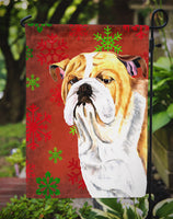 Bulldog English Red and Green Snowflakes Holiday Christmas Flag Garden Size