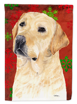 Labrador Red and Green Snowflakes Holiday Christmas Flag Garden Size