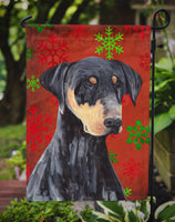 Doberman Red and Green Snowflakes Holiday Christmas Flag Garden Size