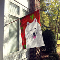 American Eskimo Red  Green Snowflakes Holiday Christmas Flag Canvas House Size