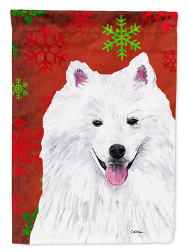 American Eskimo Red  Green Snowflakes Holiday Christmas Flag Canvas House Size