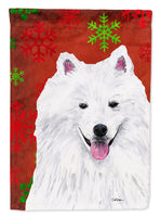 American Eskimo Red and Green Snowflakes Holiday Christmas Flag Garden Size