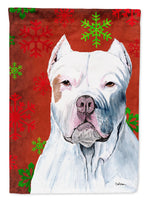 Pit Bull Red and Green Snowflakes Holiday Christmas Flag Canvas House Size