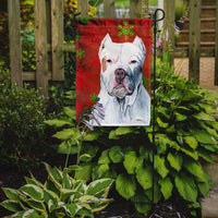 Pit Bull Red and Green Snowflakes Holiday Christmas Flag Garden Size