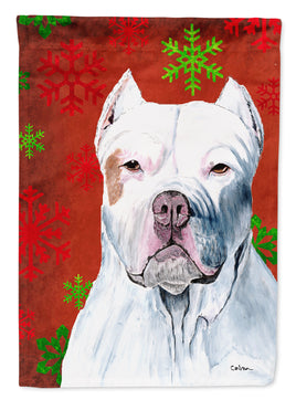 Pit Bull Red and Green Snowflakes Holiday Christmas Flag Garden Size