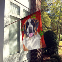 Saint Bernard Red and Green Snowflakes Holiday Christmas Flag Canvas House Size