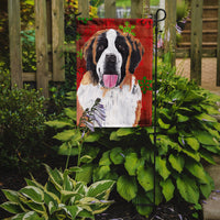 Saint Bernard Red Green Snowflake Christmas Flag Garden Size