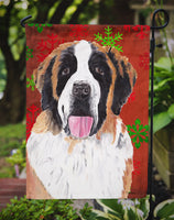 Saint Bernard Red Green Snowflake Christmas Flag Garden Size